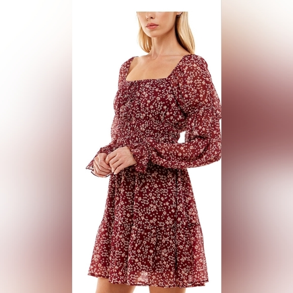 Burgundy Floral Pattern Dress - Picture 2 of 12
